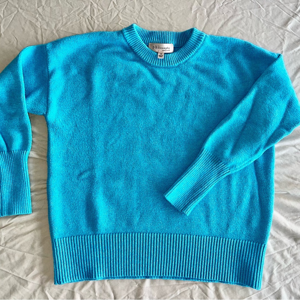 Philosophy Blue Crewneck Sweatshirt Cozy Knit Pullover